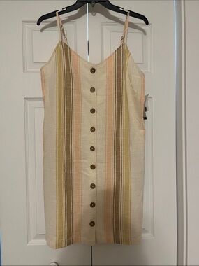 Rip Curl Striped Button-Front Mini Dress in Cream, Tan and Yellow